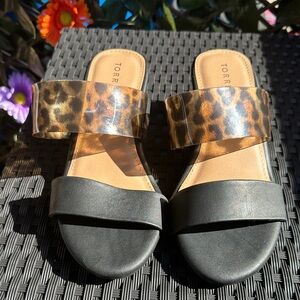 Torrid Black and Leopard Print Sandals